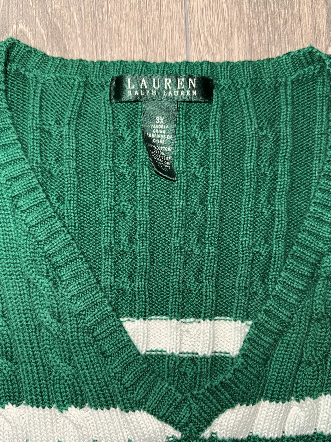Lauren Ralph Lauren Green and White V-Neck Sweater - photo 3