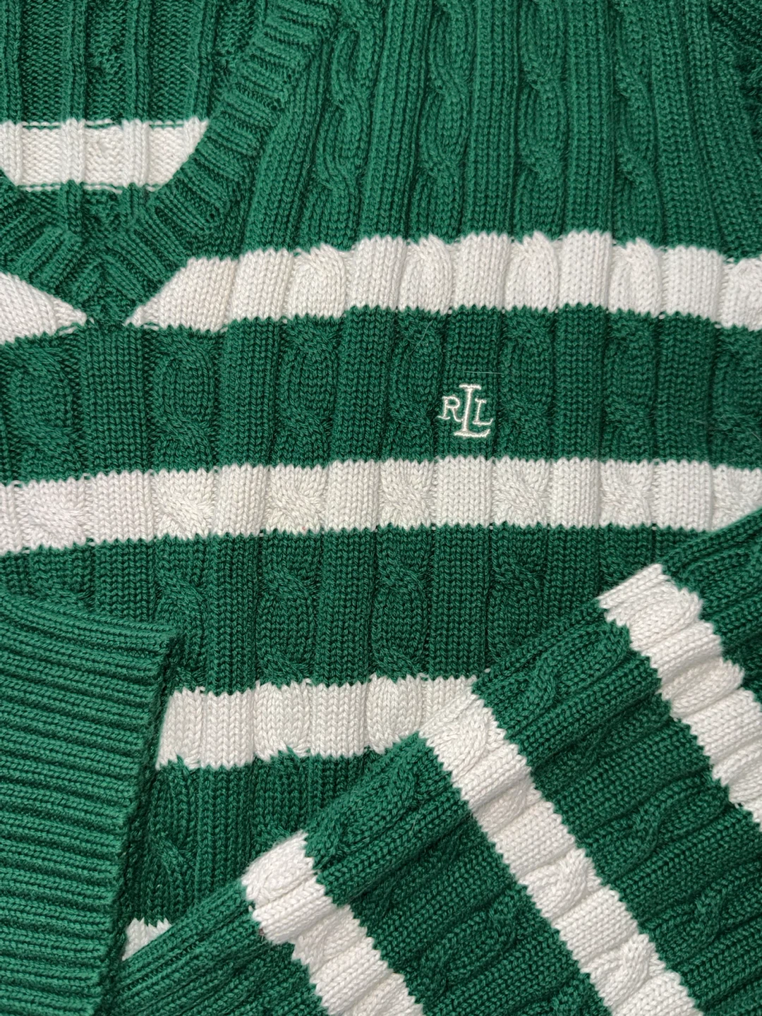 Lauren Ralph Lauren Green and White V-Neck Sweater - photo 4