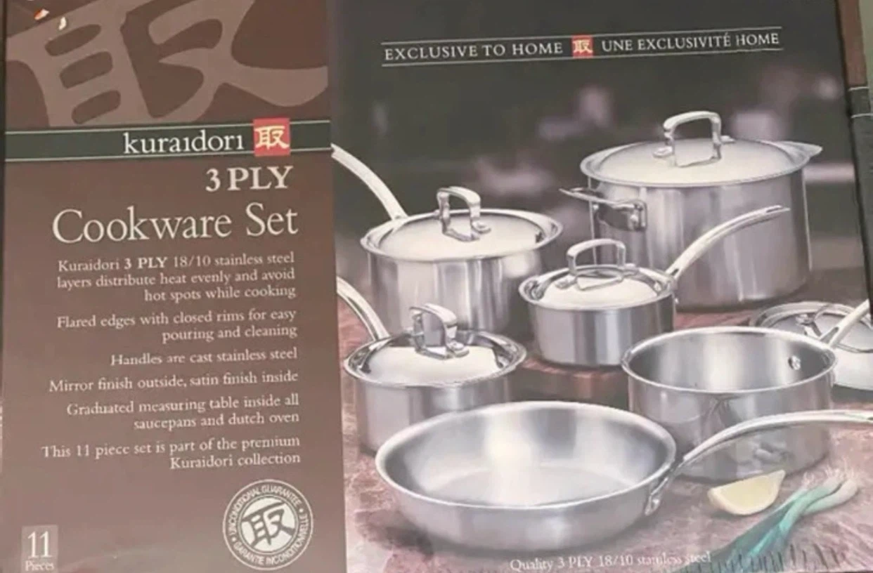 Kuraidori 3-Ply 11-Piece Stainless Steel Cookware Set