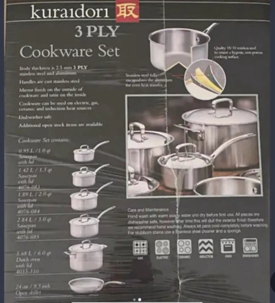 Kuraidori 3-Ply 11-Piece Stainless Steel Cookware Set - photo 2