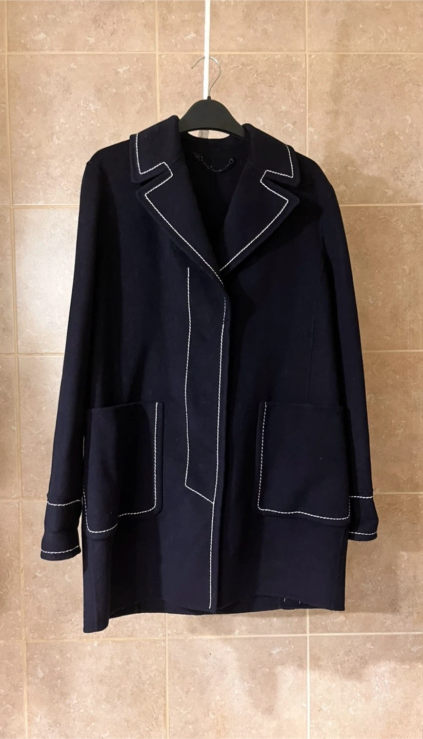 Navy Blue Contrast Stitch Coat