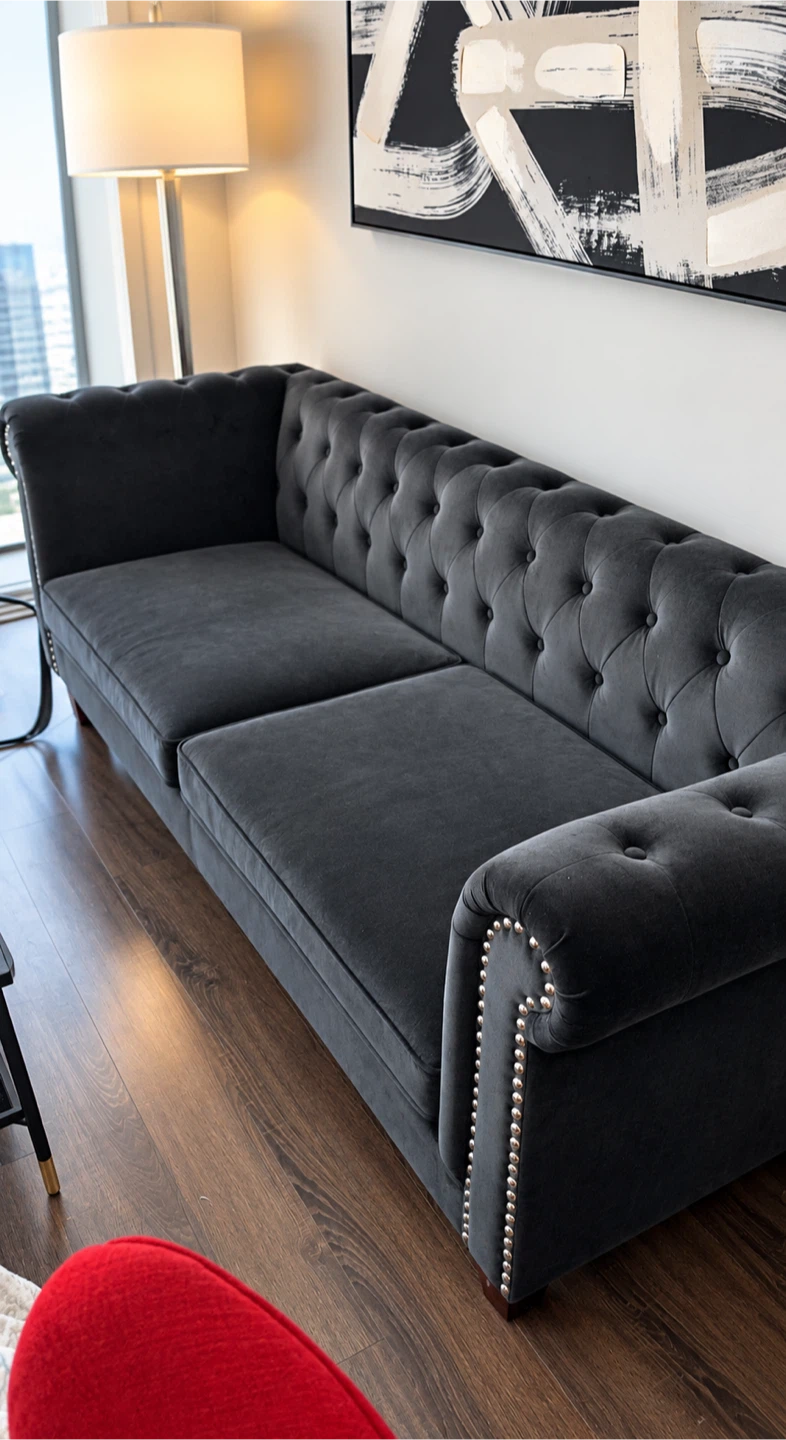 Black Velvet Tufted Sofa