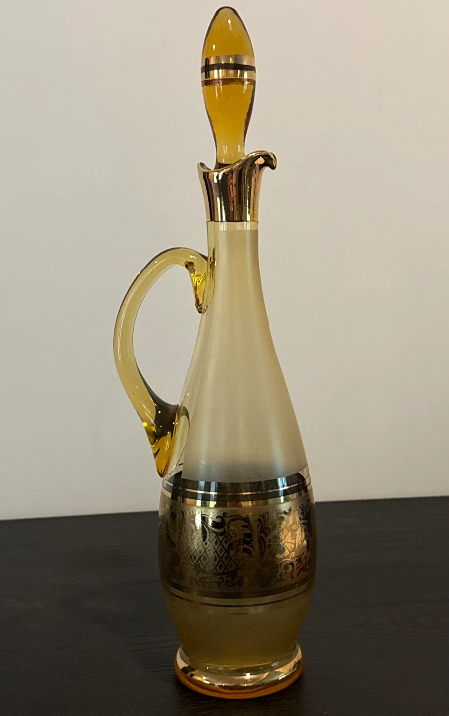 Vintage Amber Glass Decanter with Gold Detailing