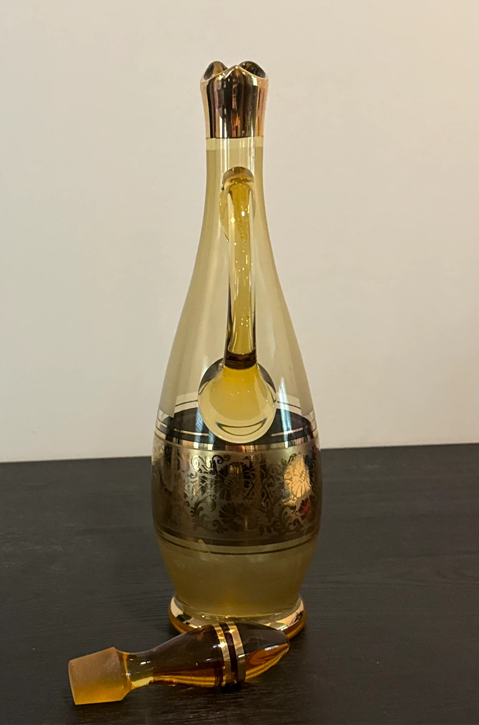 Vintage Amber Glass Decanter with Gold Detailing - photo 2