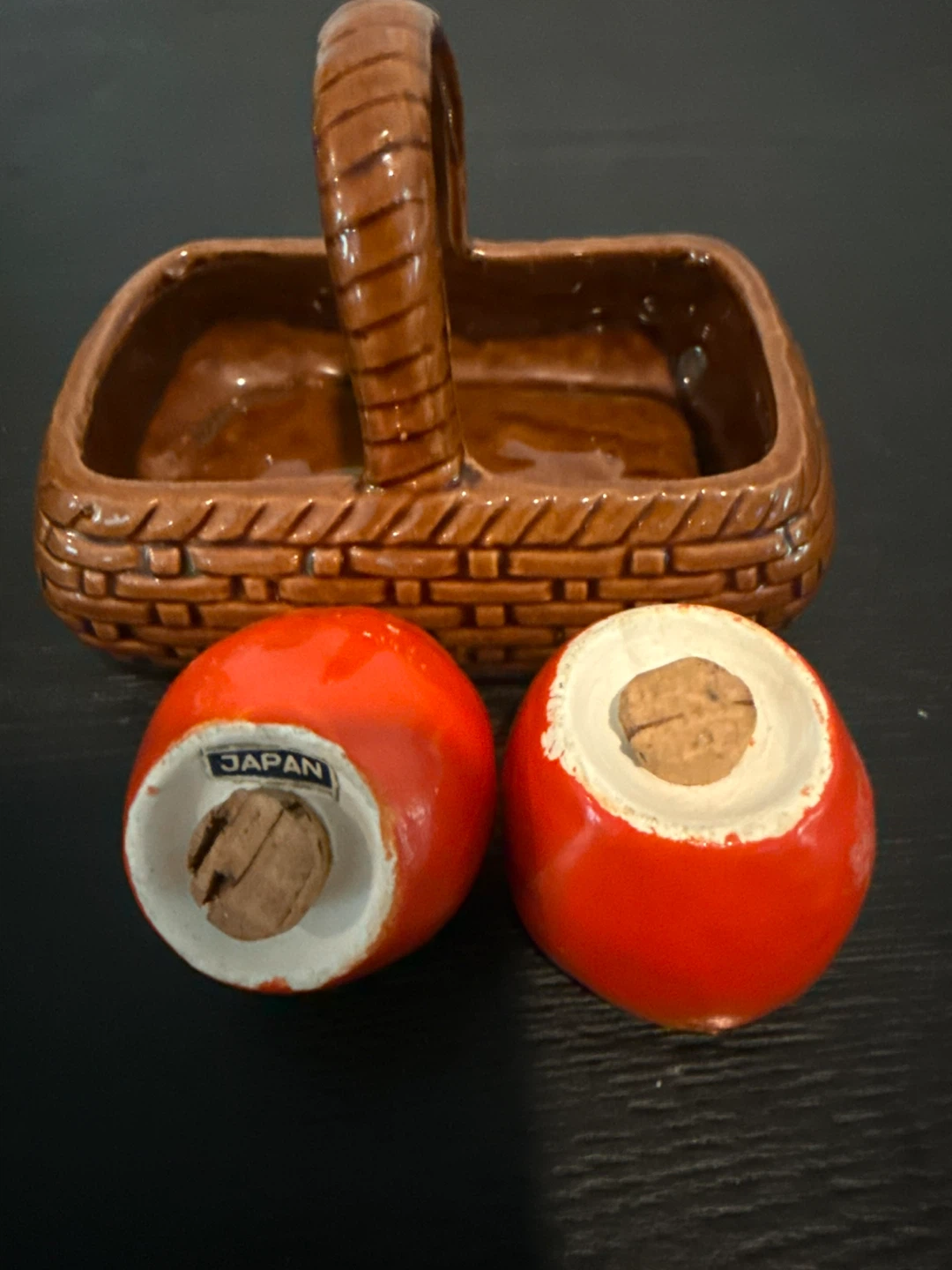 Vintage Tomato Salt and Pepper Shakers with Basket - photo 2