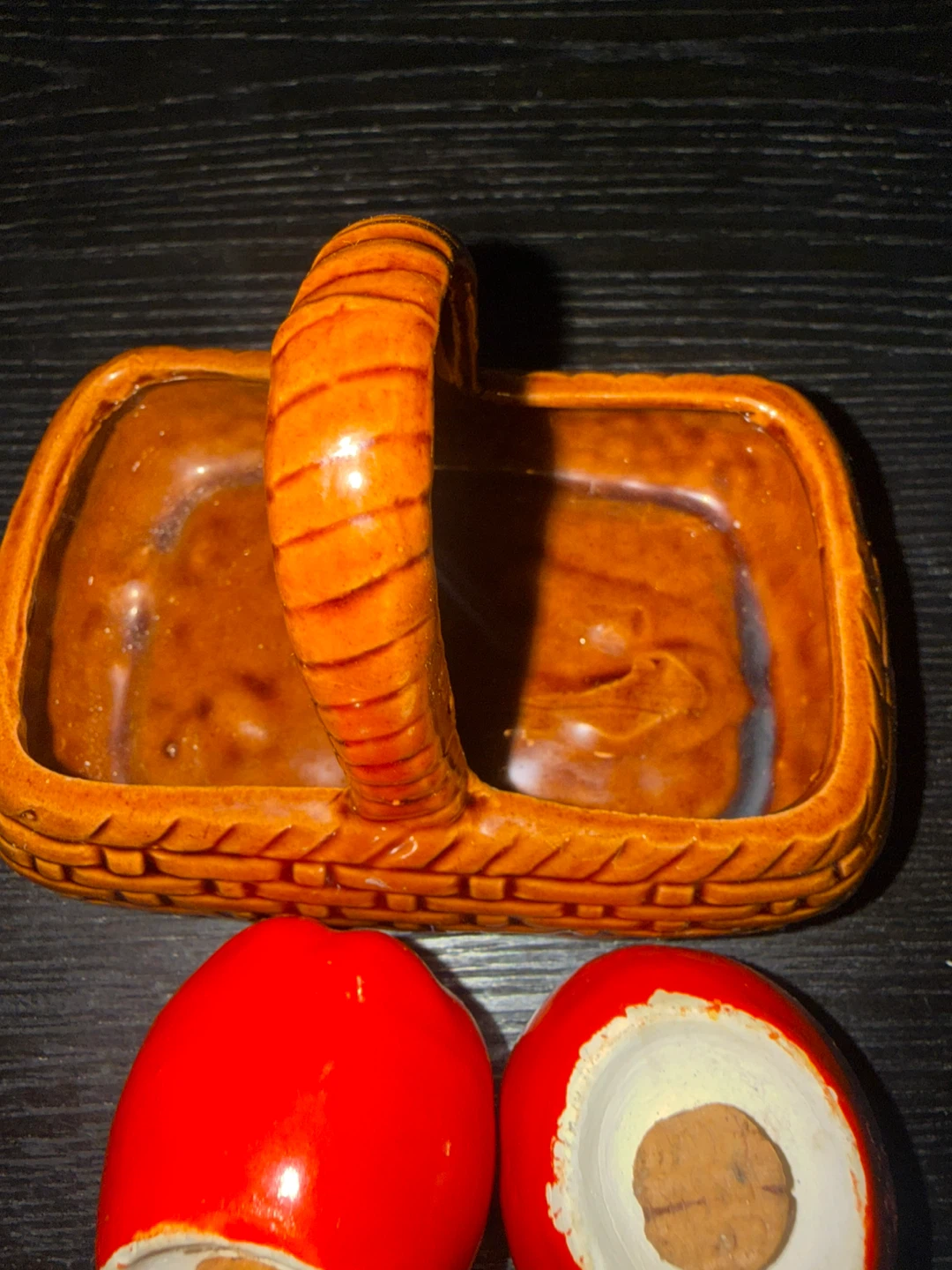 Vintage Tomato Salt and Pepper Shakers with Basket - photo 3