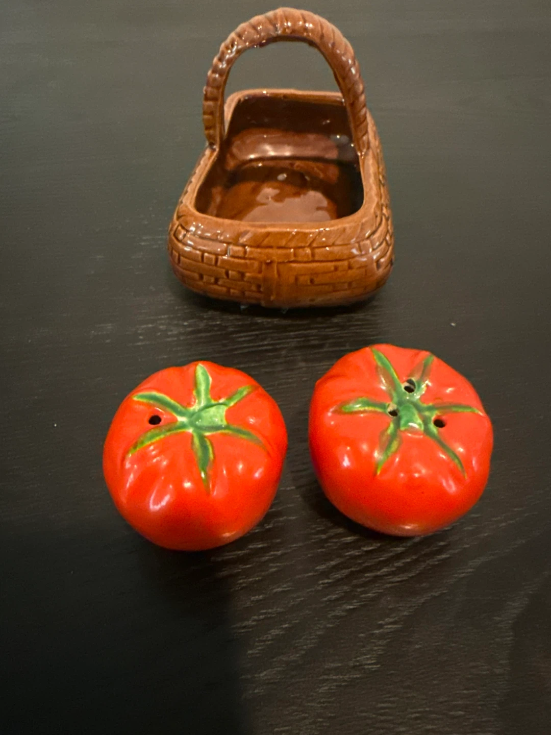 Vintage Tomato Salt and Pepper Shakers with Basket - photo 4