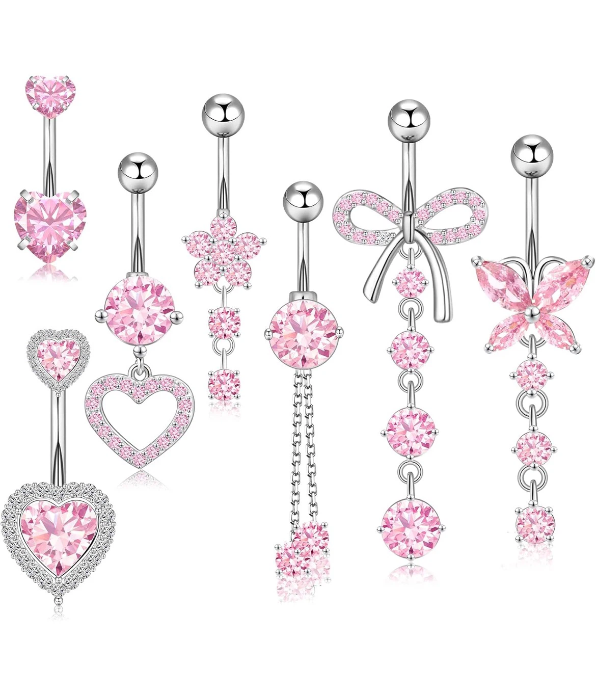 Set of 6 Pink Belly Button Rings