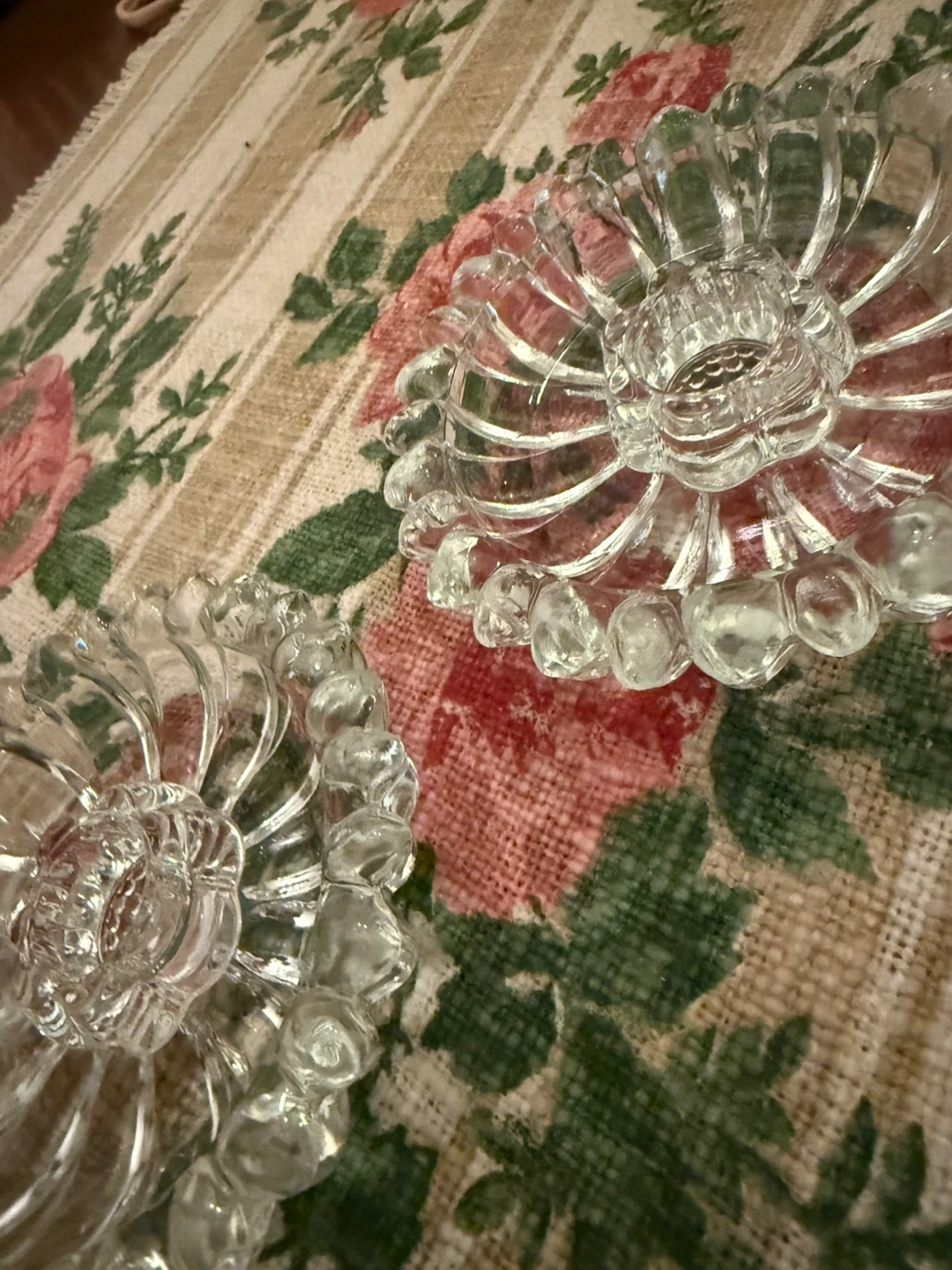 Set of 2 Vintage Clear Glass Candle Holders