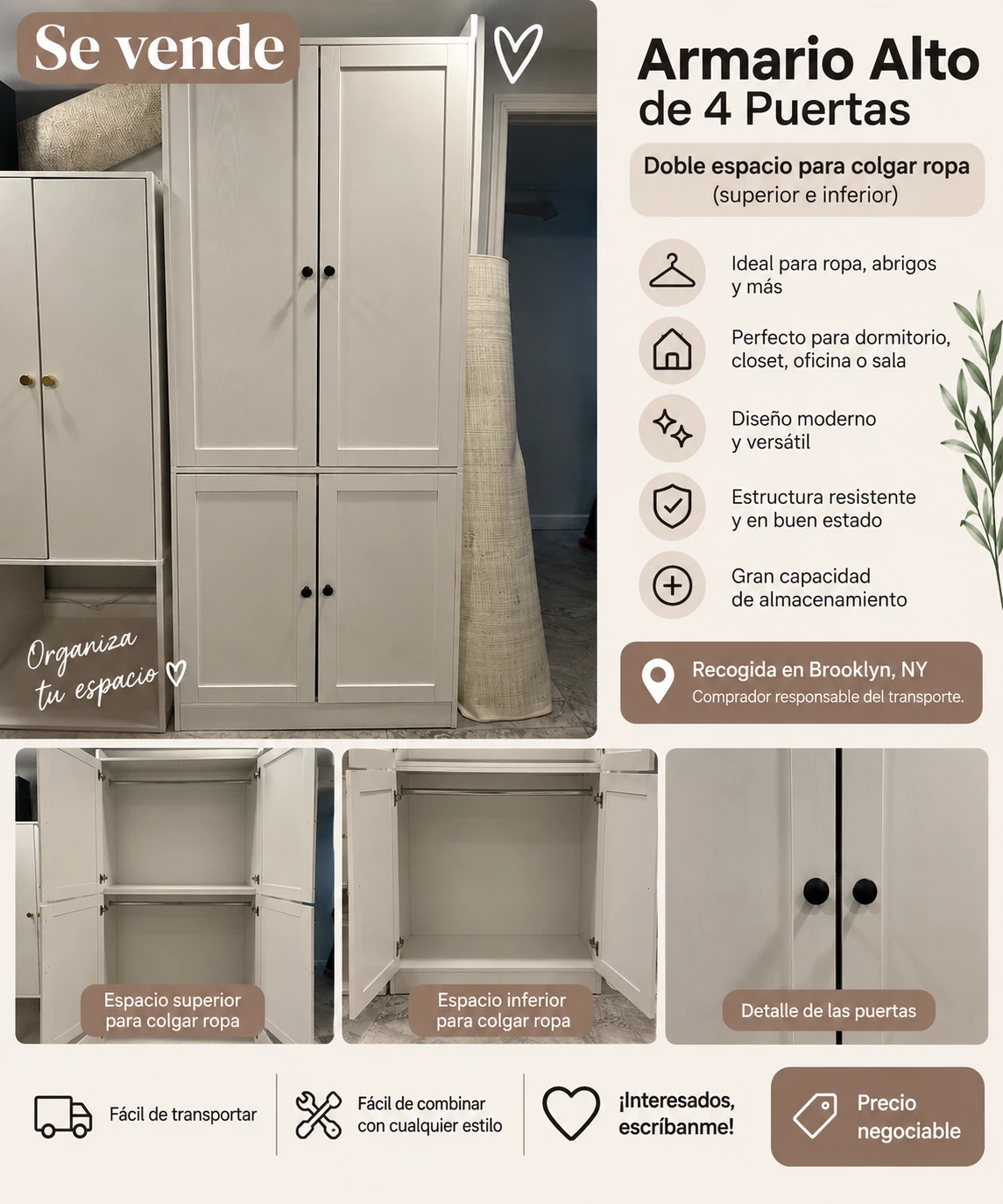 Tall 4-Door Wardrobe Cabinet