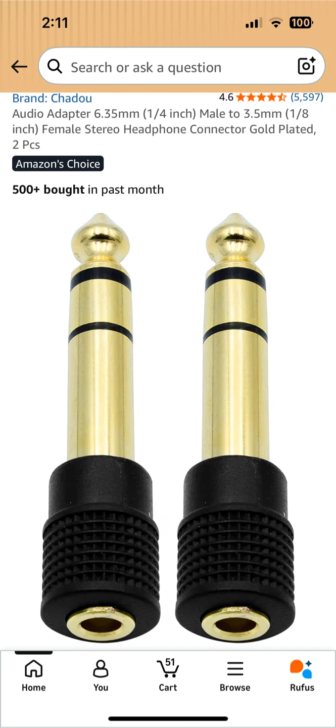 6.35mm to 3.5mm Audio Adapter 2 Pack