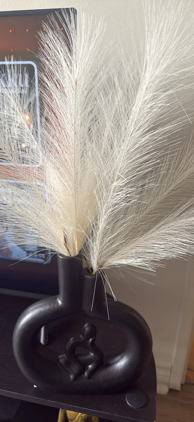 Abstract Black Vase with Faux Pampas Grass