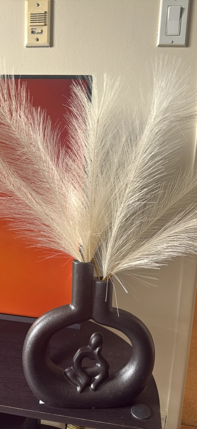 Abstract Black Vase with Faux Pampas Grass - photo 2