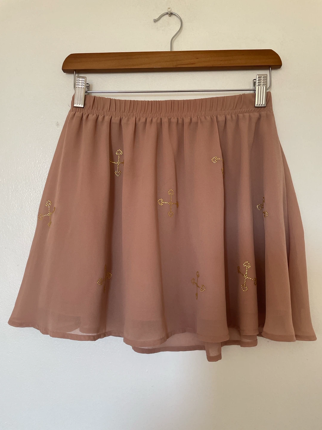 Nude Chiffon Skirt with Gold Accents