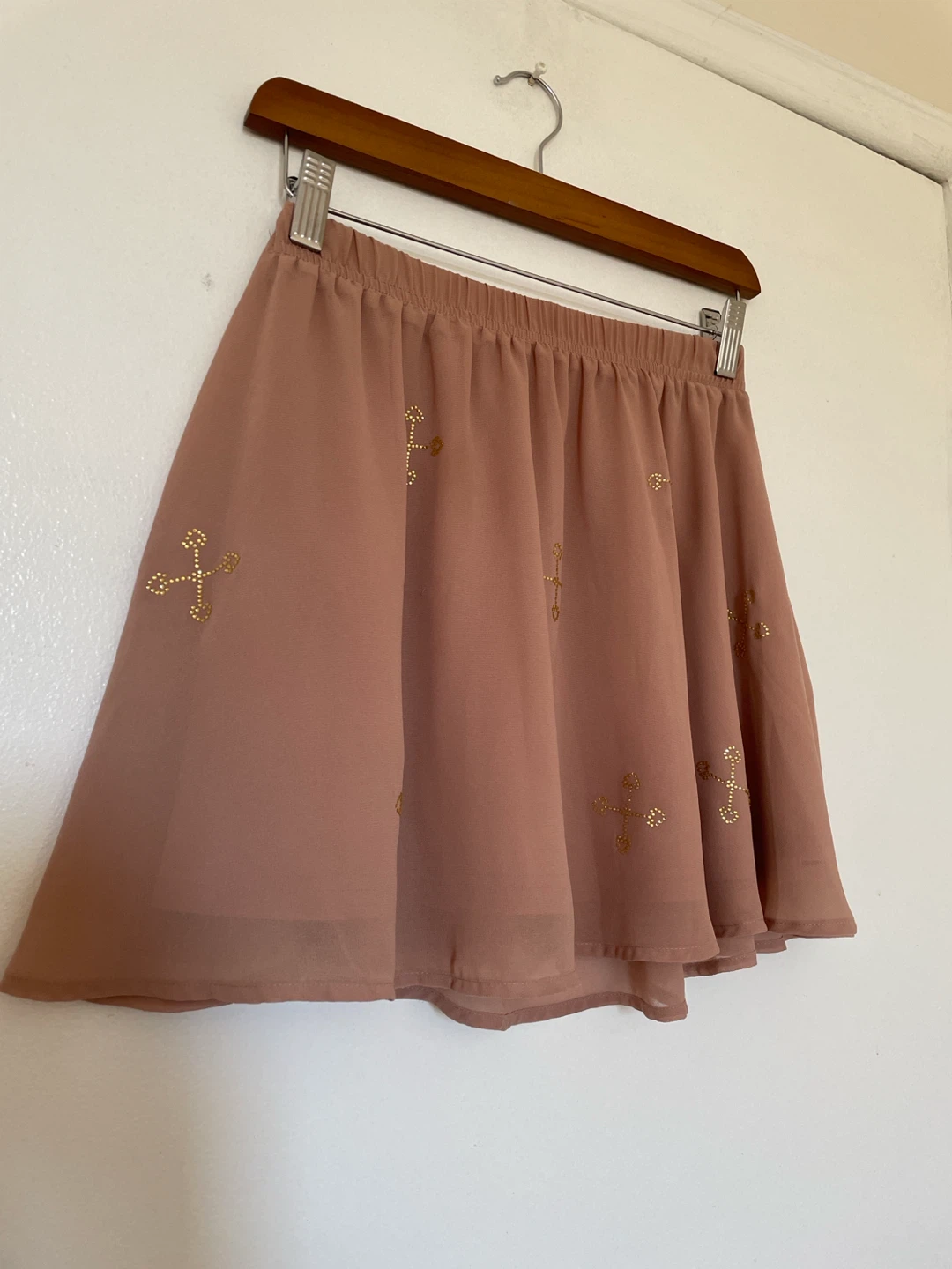 Nude Chiffon Skirt with Gold Accents - photo 2