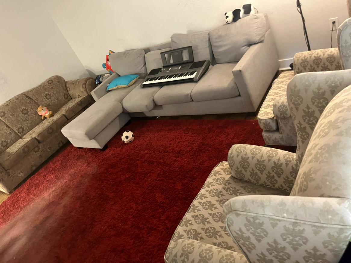 A Complete Set: Grey Sectional Sofa, 3-Seat, 2 Single-Seat Sofas