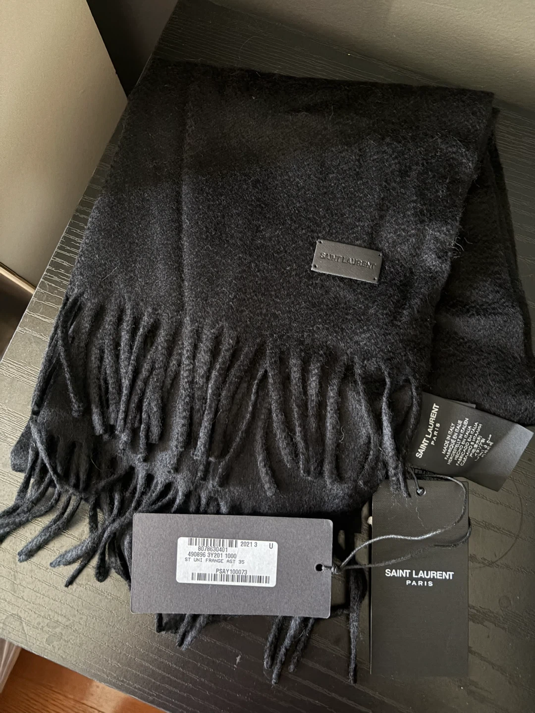 Saint Laurent Black Fringe Scarf