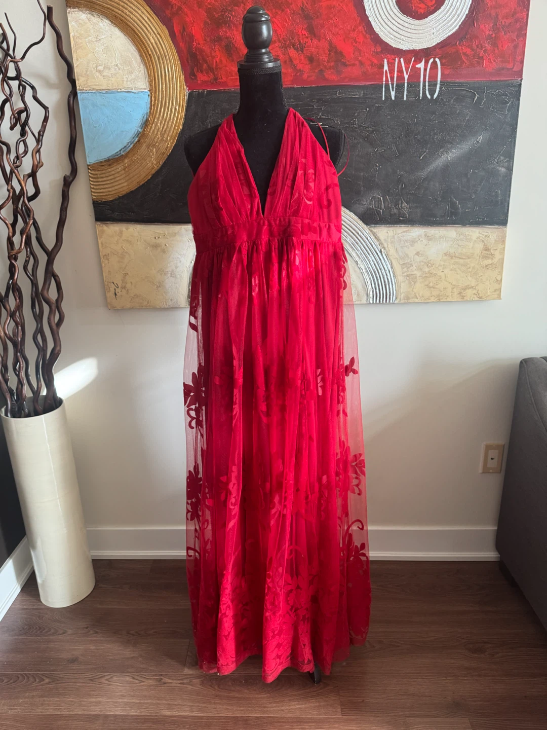 ❤️ Elegant Long Red Lace Dress – Luxxel, Size M