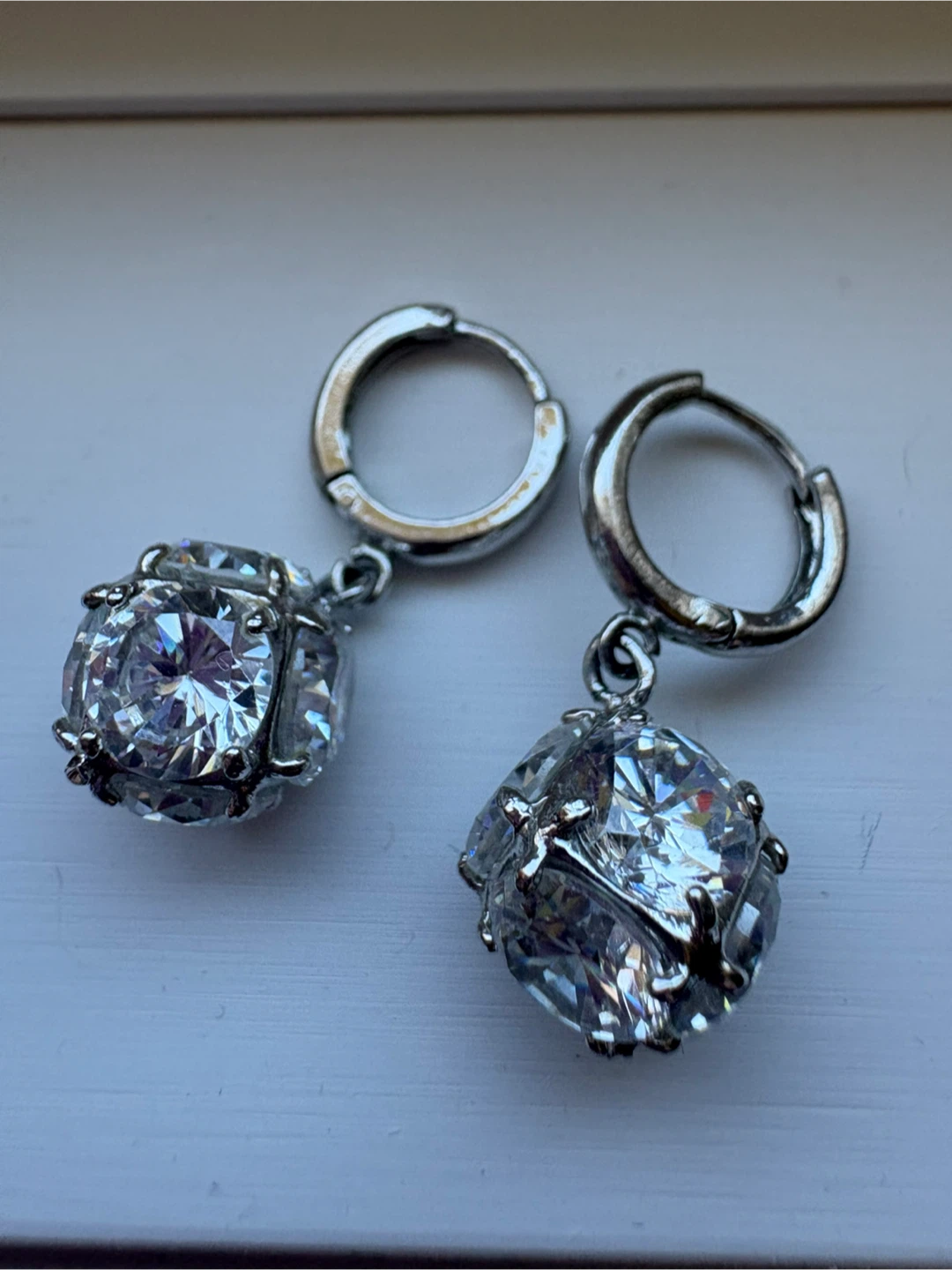 Silver-Tone Crystal Ball Hoop Earrings