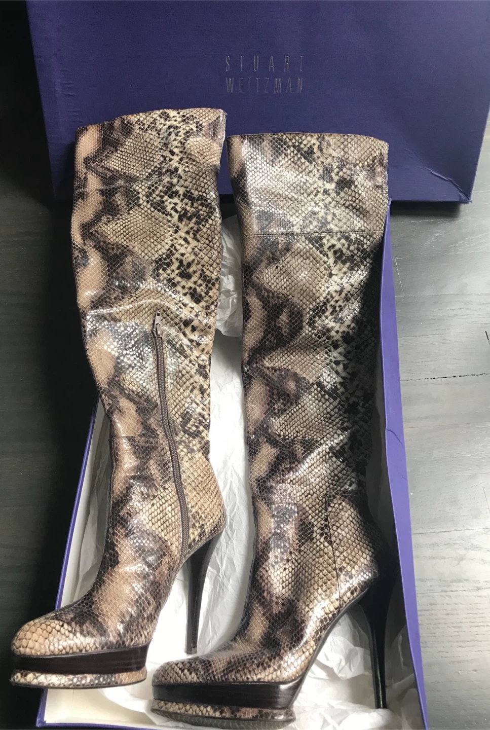 Stuart Weitzman Snakeskin Print High Heel Boots