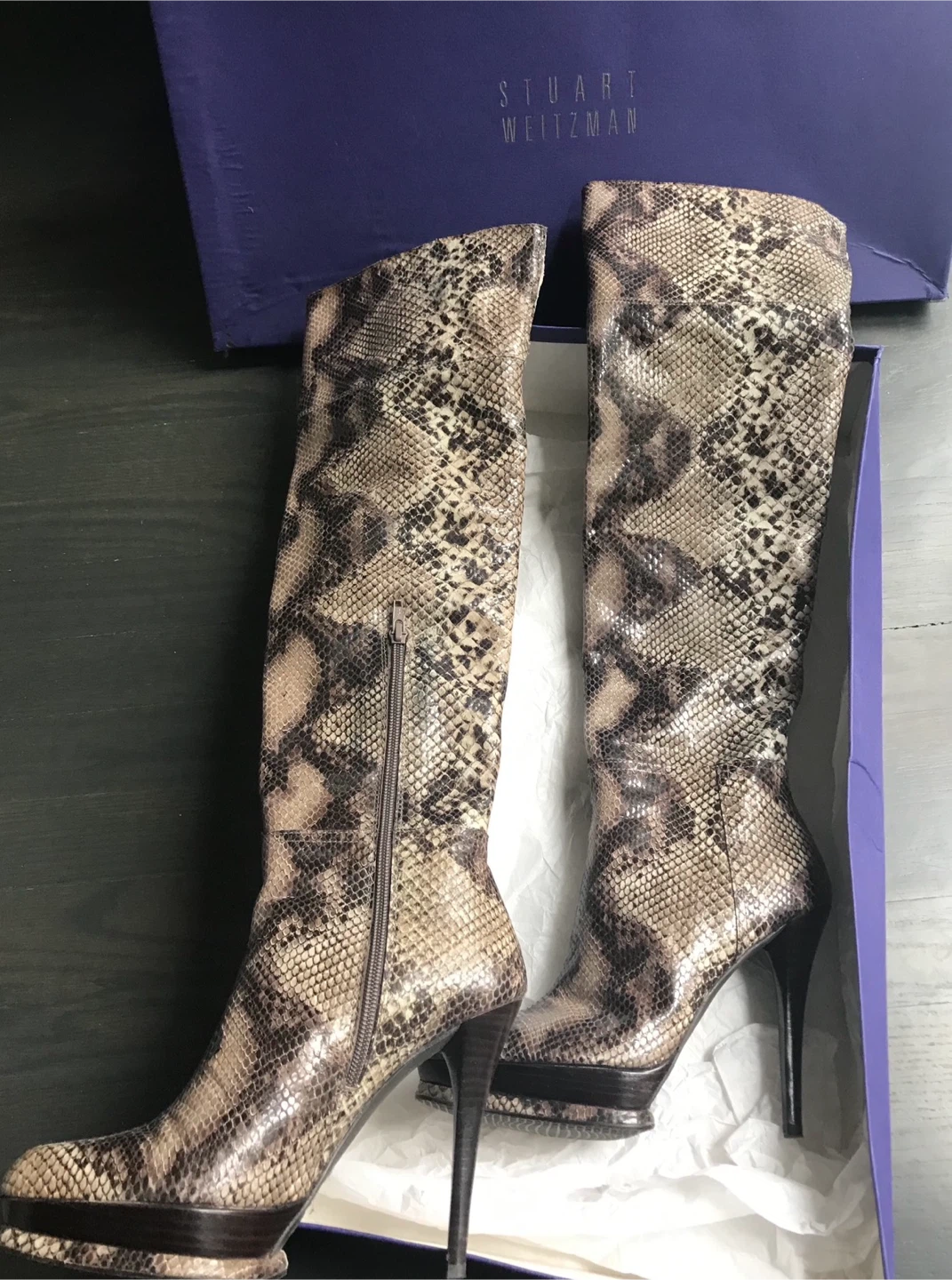 Stuart Weitzman Snakeskin Print High Heel Boots - photo 2