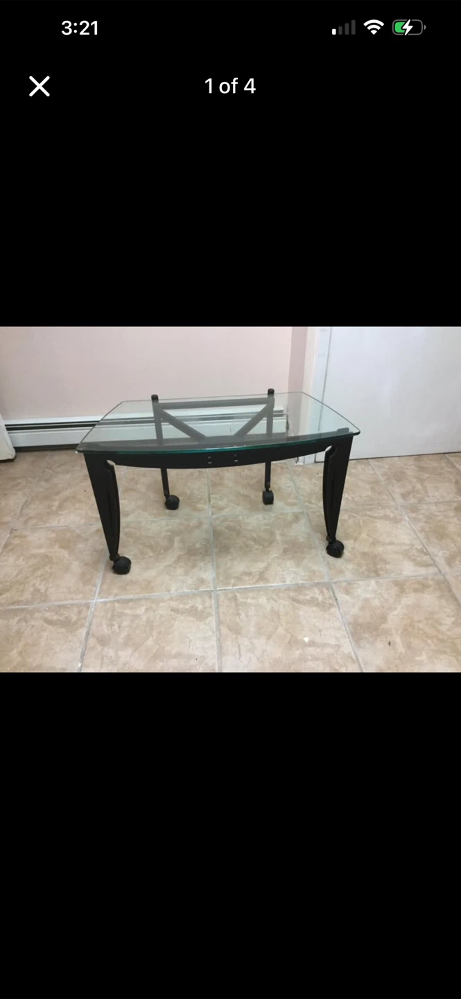 Glass Top Side Table with Casters