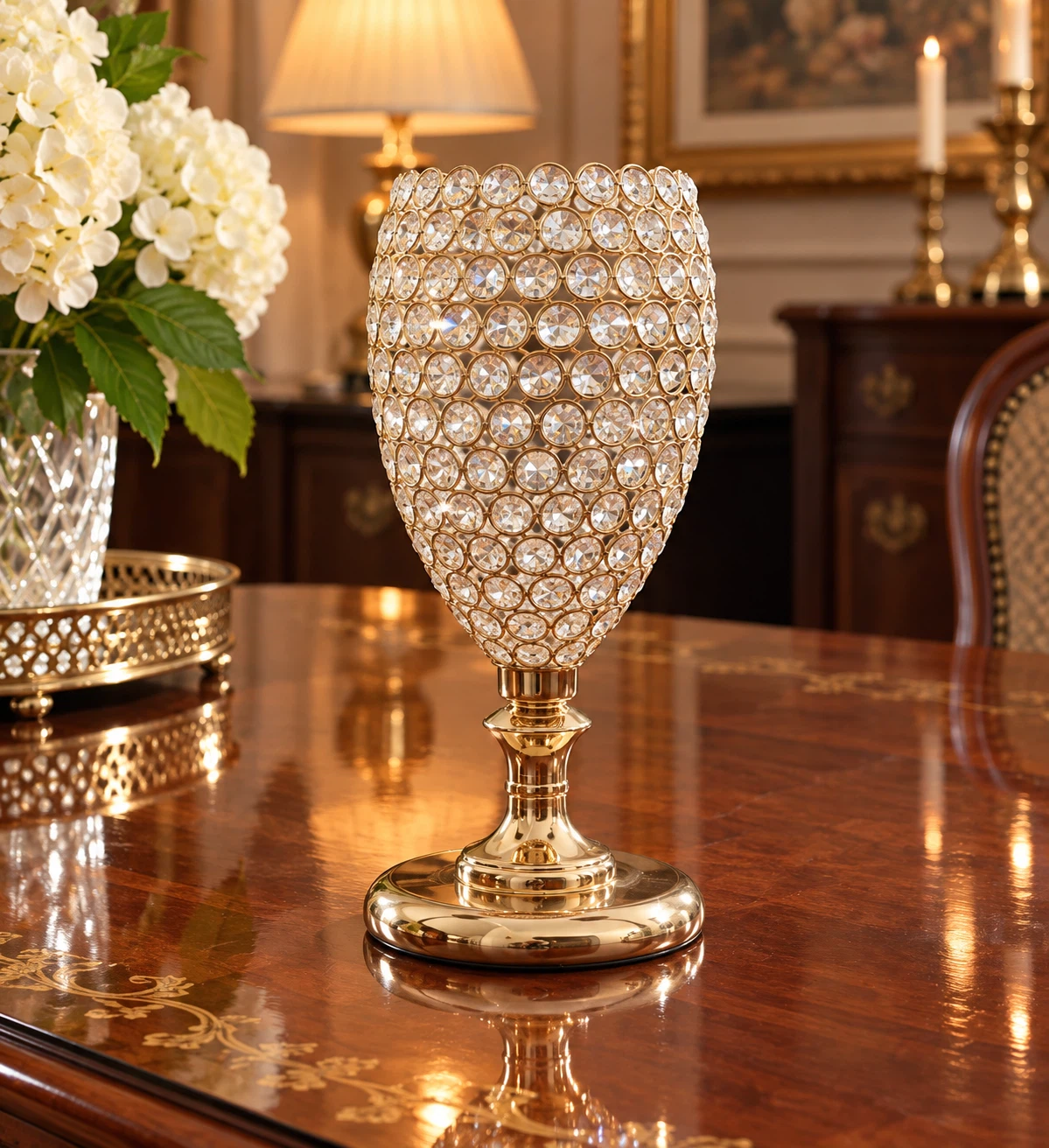 Gold and Crystal Beaded Decorative Vase