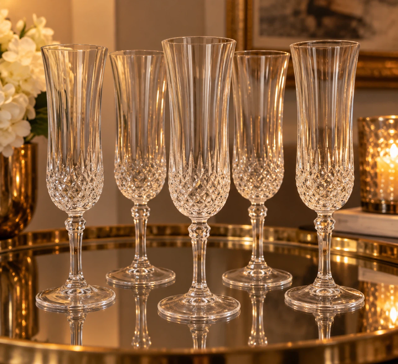 21 Crystal Champagne Flutes. Each