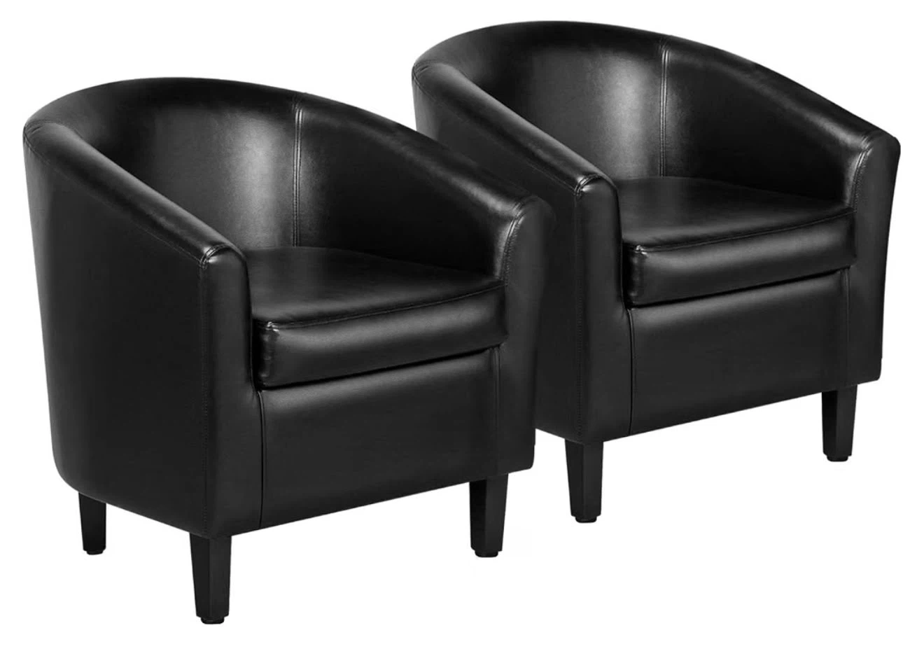 Set of 2 Black Faux Leather Club Chairs