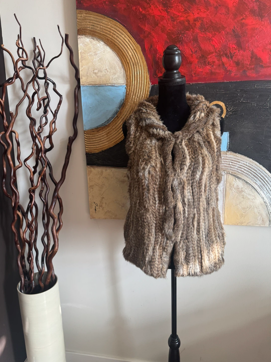 🐇 LINDO Rabbit Fur Hooded Vest – Natural Brown/Tan