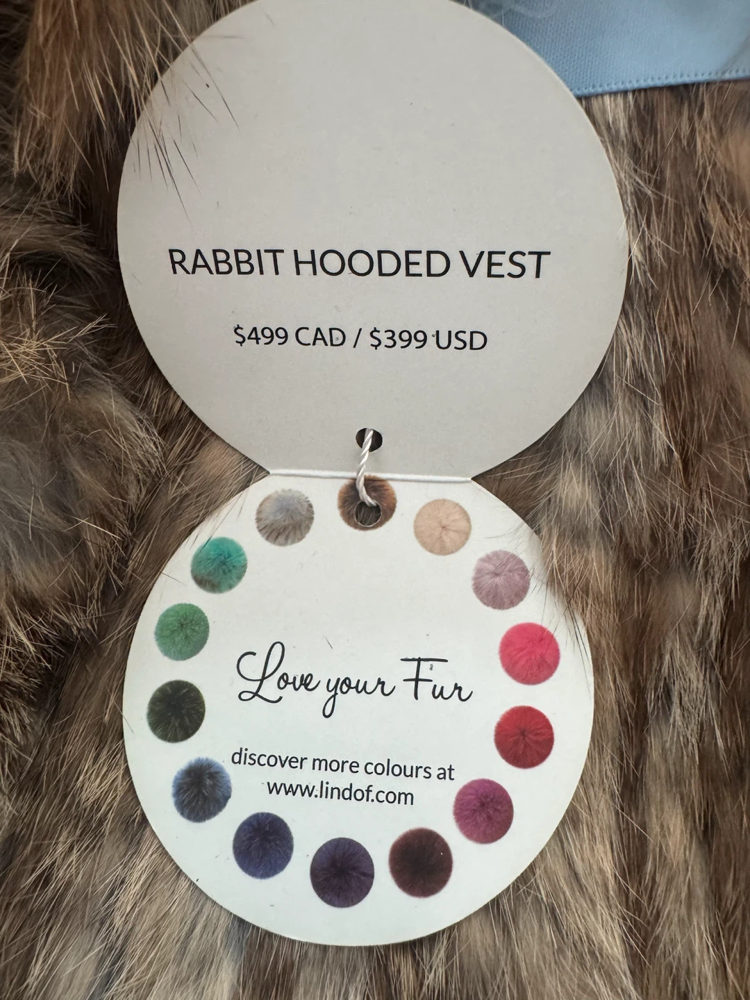 🐇 LINDO Rabbit Fur Hooded Vest – Natural Brown/Tan - photo 4