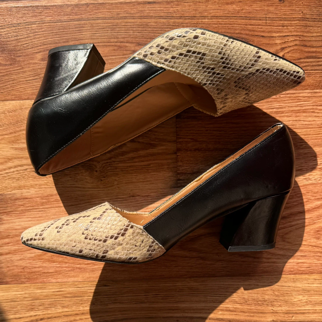 Black and Snakeskin Print Block Heel Pumps - photo 2