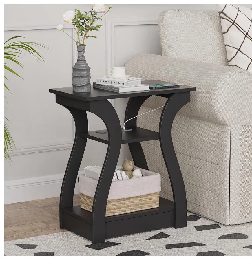 Black End Table with Charging Station