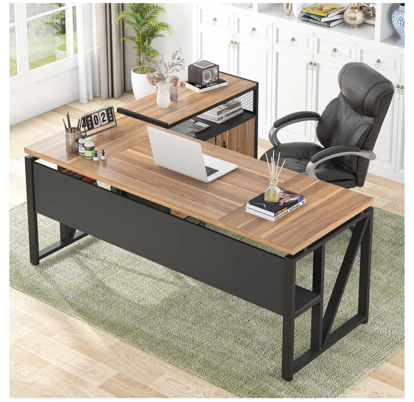 L-Shaped Desk with Storage Shelf