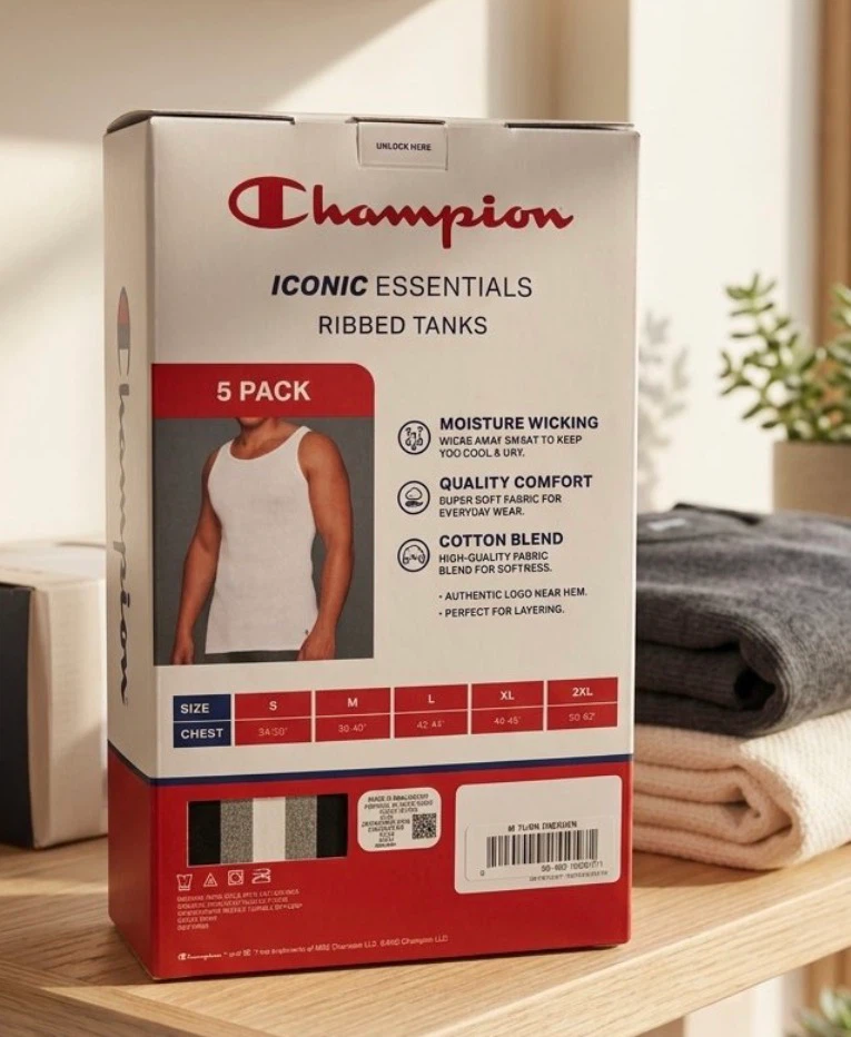 Champion Iconic Essentials Ribbed Tank Tops 5-Pack - photo 2