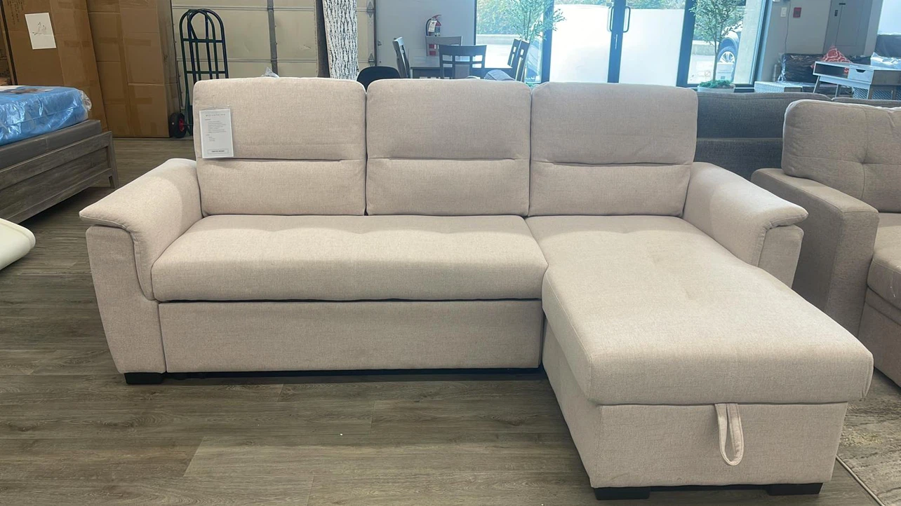 Cream Beige Sleeper Sectional – Pullout Bed + Storage | SALE