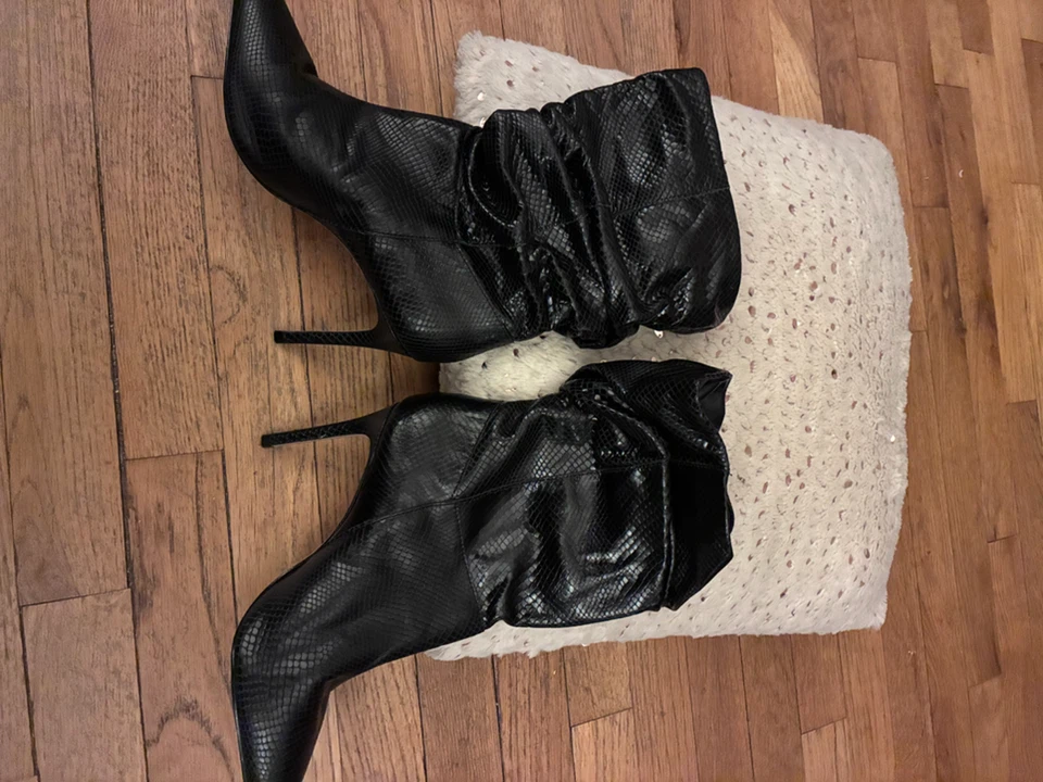 Schutz Black Snake Print Slouchy Stiletto Boots - photo 3