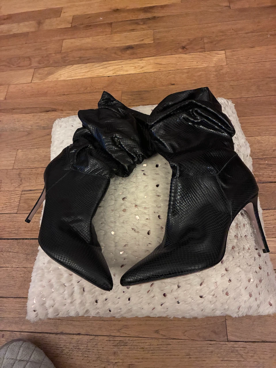 Schutz Black Snake Print Slouchy Stiletto Boots - photo 5
