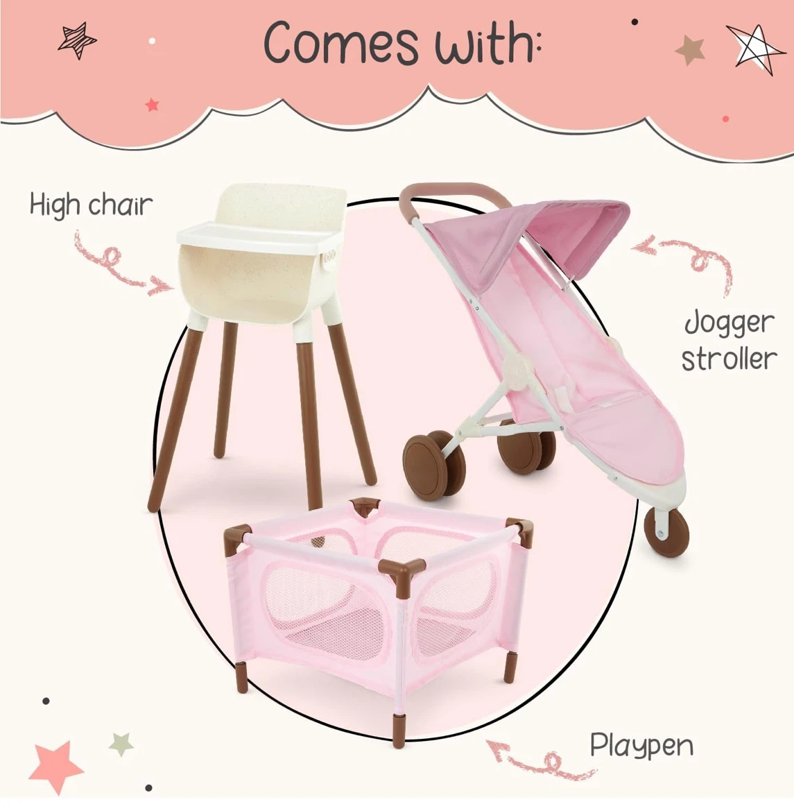 3-Piece Doll Nursery Playset