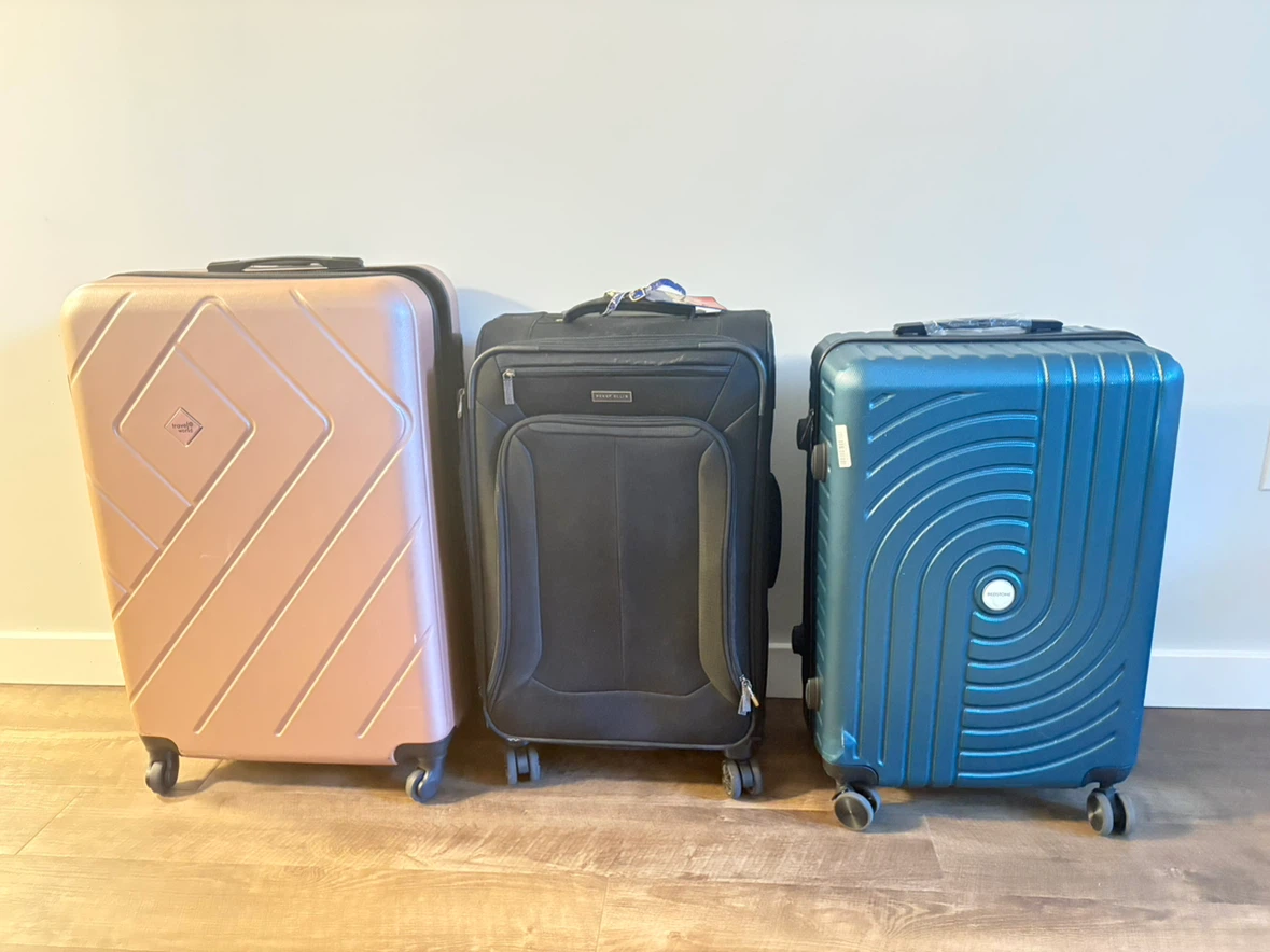 Three piece hard and soft shell luggage set