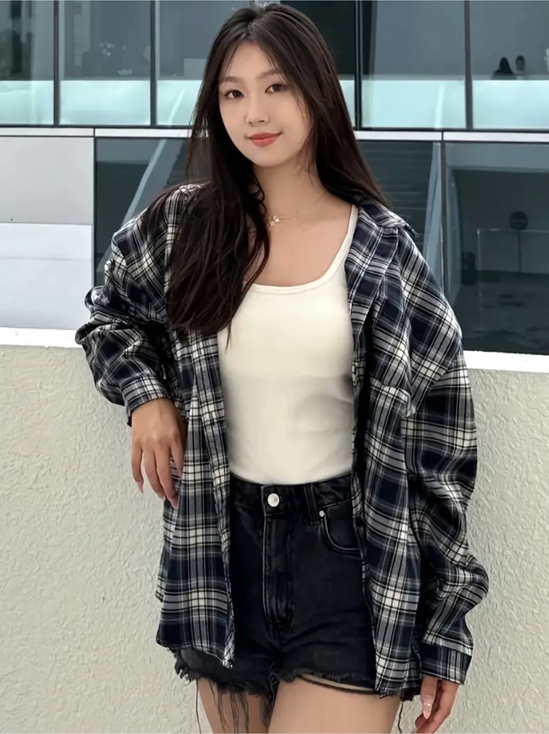 Black and white plaid flannel shirt