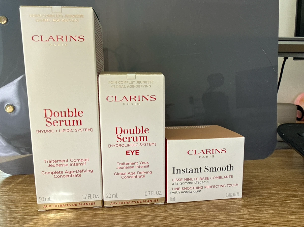Clarins Skincare: Double Serum, Eye Serum, and Instant Smooth