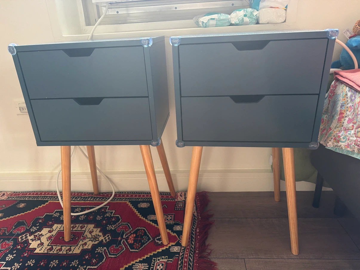 Set of 2 Dark Blue Nightstands with drawers - photo 4