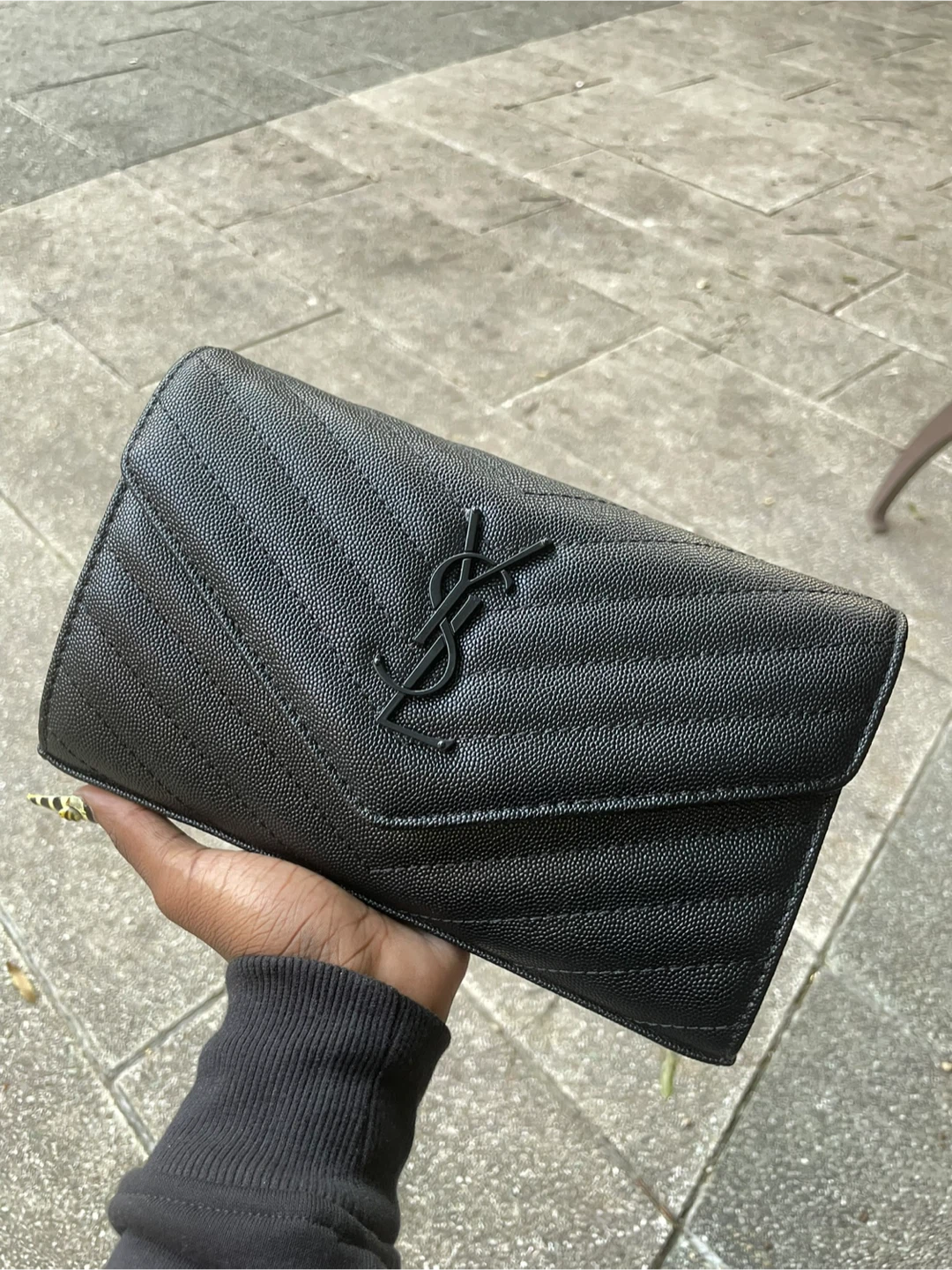 Saint Laurent YSL Black Envelope Chain Wallet