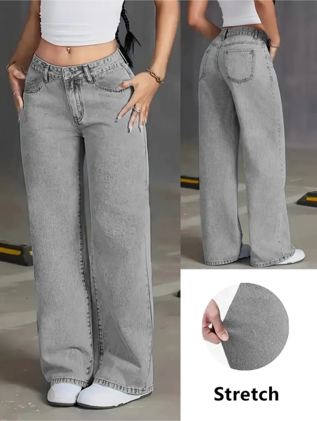 SHEIN Grey Wide Leg Jeans