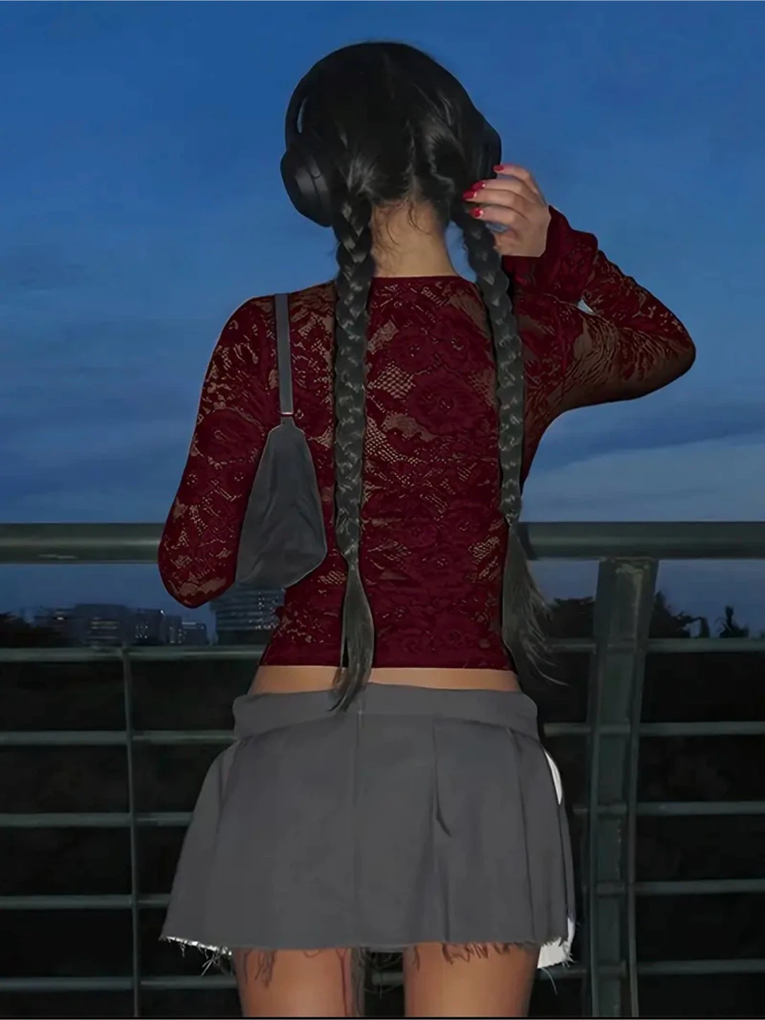 Burgundy Lace Long Sleeve Top - photo 2