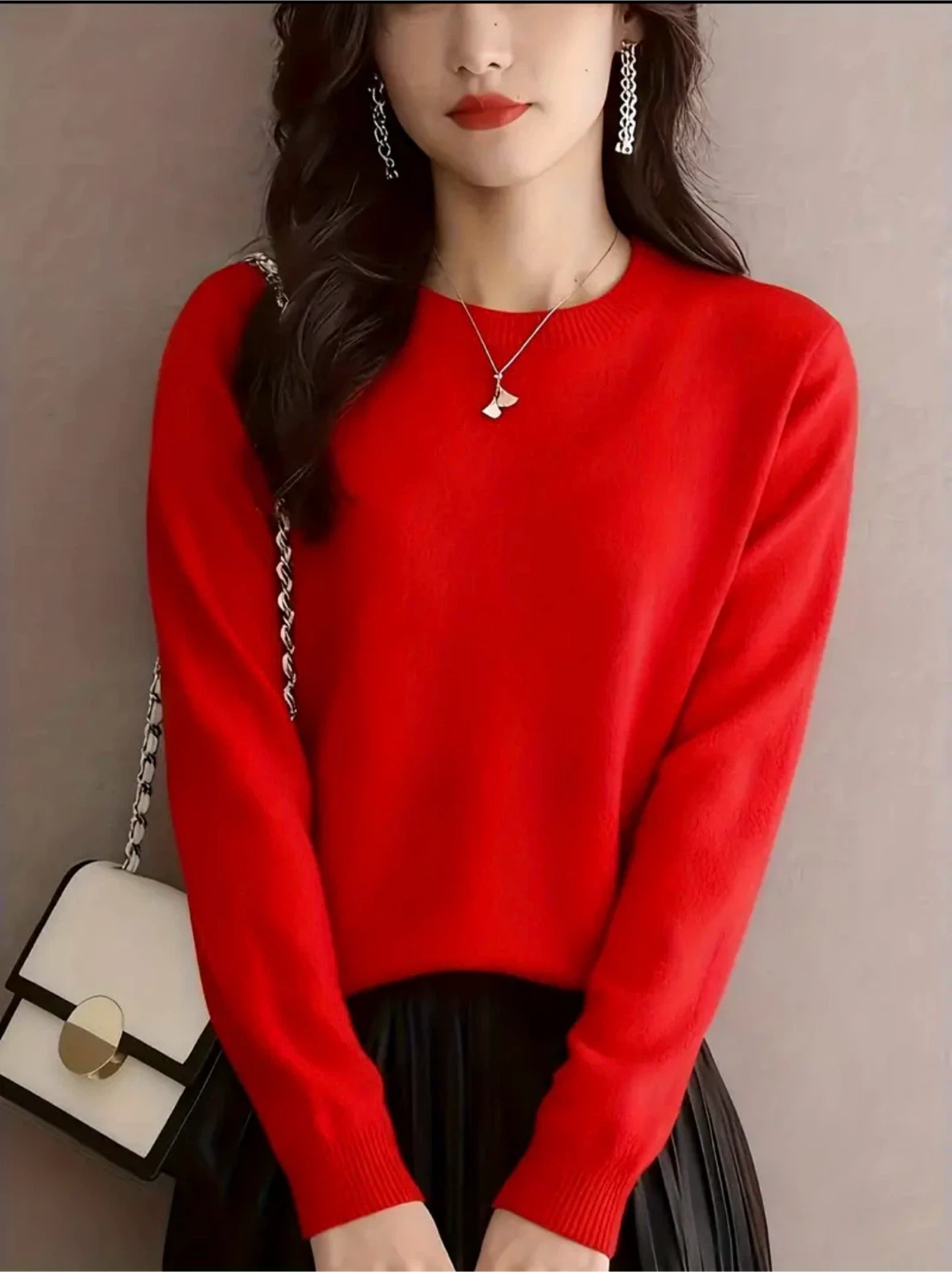 Red Crew Neck Knit Sweater