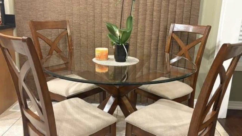 Glass Round Dining Table with 4 Wooden Chairs