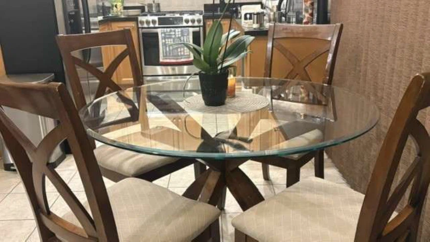 Glass Round Dining Table with 4 Wooden Chairs - photo 2