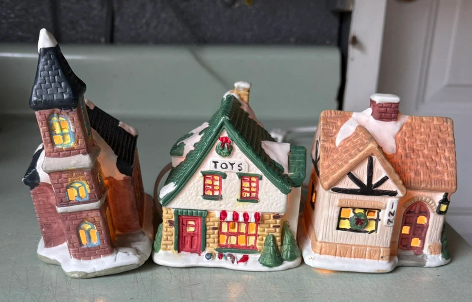 Set of 3 Lighted Christmas Village Buildings